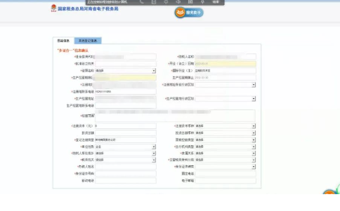 部分信息會自動提取到工商的信息，紅色星號為必填項需要補充完整。
